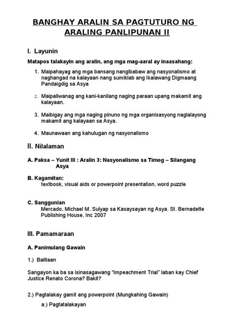 mga bahagi ng banghay aralin sa araling panlipunan 3 pdf
